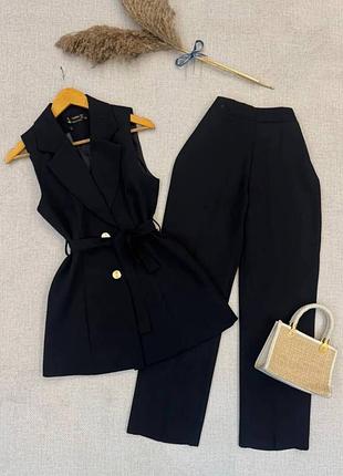 Женский костюм летний жилетка жилетка на подкладке без рукавов безрукавка + и брюки классический деловой черный хаки