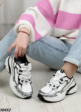 Кроссовки материал эко кожа цвет white silver на шнуровке