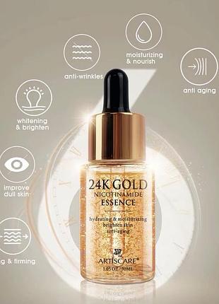 Сироватка для обличчя artiscare 24k gold nicotinamide serum з ніацинамідом і колоїдним золотом 30 мл