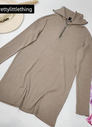 Сукня жіноча светр коричневого кольору на змійці від бренду prettylittlething xs s