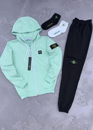 Костюм зп худи мята черные брюки + 2 пары носков в подарок унисекс