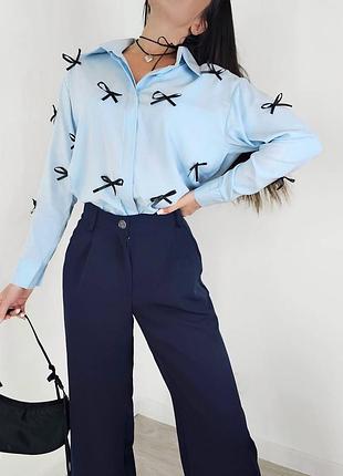Трендовый классический брючный костюм с рубашкой оверсайз с бантиками 🔥