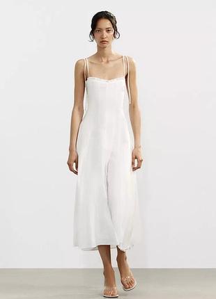 Біла поплінова сукня з воланами zara new