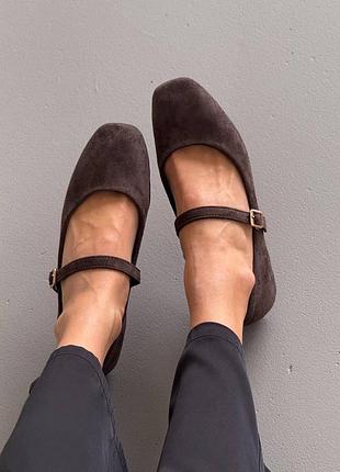 Балетки коричневые замш мягкие гибкие мери джайн туфли