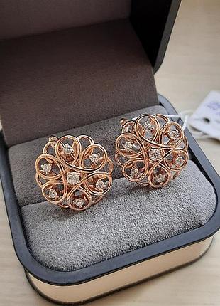 Серьги позолоченные, позолота, цветок