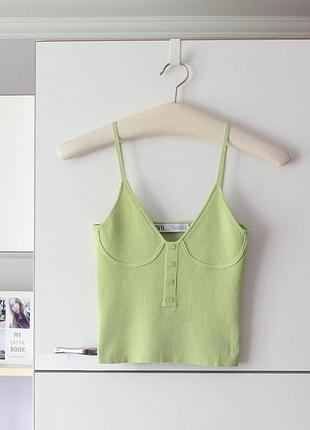Нежно зеленый топ в рубчик от zara