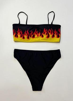 Купальник трусики з високою посадкою топ з вогнями стильний роздільний cropp
