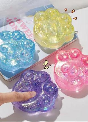 Новая антистресс игрушка кошачья лапка большая с блёстками внутри