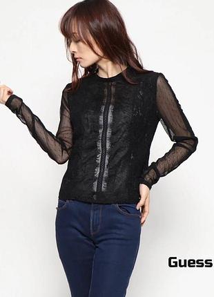 Блуза guess оригинал, черная кофта с кружевом прозрачная