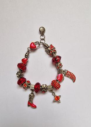 Pandora оригинальный винтажный браслет с красным стеклом и эмаля.
