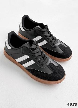 Кеди жіночі cam чорні + білий, натуральна шкіра /замша