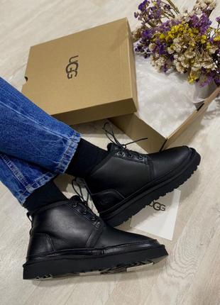 Женские чёрные угги ugg neumel leather black