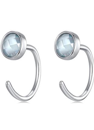 Сережки з блакитним фіанітом | срібло 925 | хугі без застібки