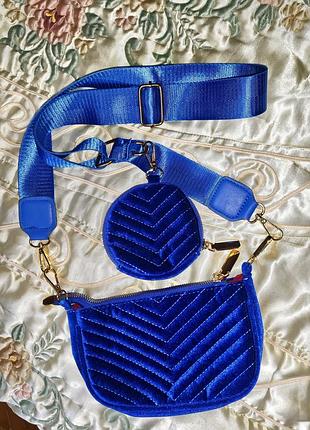 Шикарна сумочка + гаманець оксамитова колір електрик