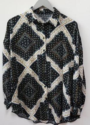 Блуза рубашка из вискозы свободный прямой крой черная с рисунком из вискозы размер 12 primark