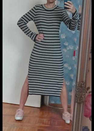 Новое трикотажное платье миди h&m платье трикотажное платье слип рубчик вискоза хлопок полоска4 фото