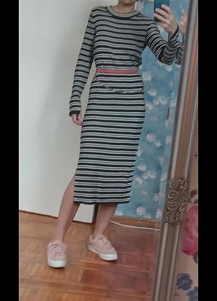 Новое трикотажное платье миди h&m платье трикотажное платье слип рубчик вискоза хлопок полоска5 фото
