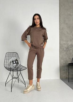 ❗️ 6 кольорів ❗️ жіночий костюм трикотаж двонитка футболка кофта і штани