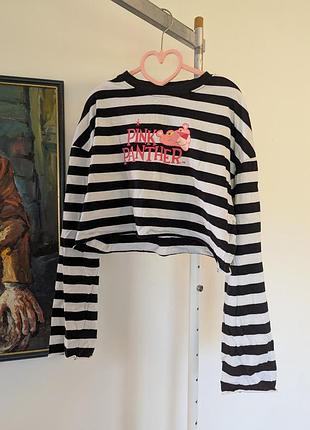 Укороченный лонгслив в полоску розовая пантера