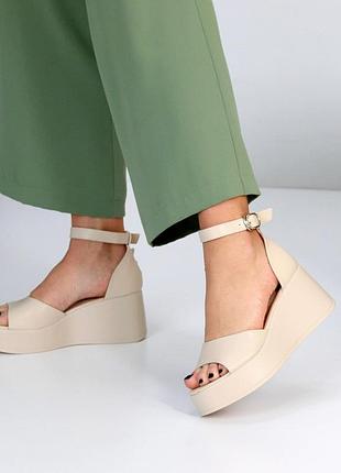 Босоножки на танкетке "samura", беж, натуральная кожа