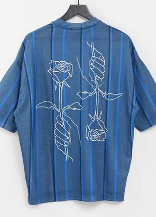 Футболка свободного кроя asos design синего цвета с цветочным принтом на спине xl размер.