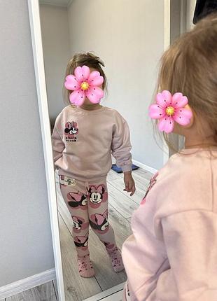 Розовый костюм zara disney minnie mouse спортивный повседневный леггинсы лосины свитшот 2 3 года 92 98