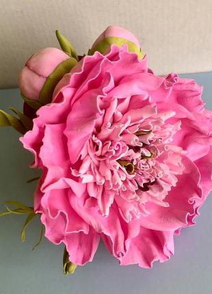 Заколка /брошка /цветок пиона с бутонами 12 см / ручная работа из фоамирана