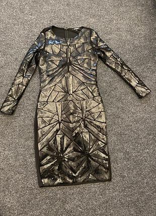 Плаття футляр чорне з рукавами в паєтку розмір хс-с