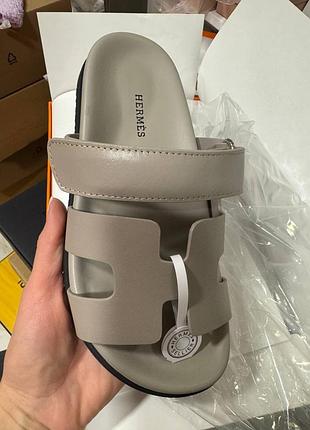 Брендовые кожаные шлепки эрмесс люкс