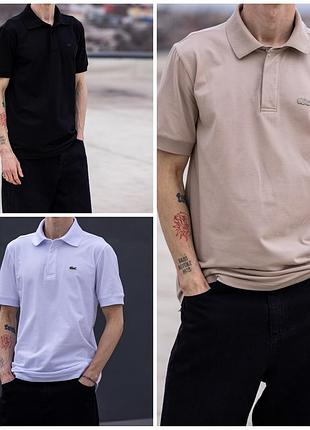 Трендовое поло мужское lacoste original три цвета черный белый бежевый 6