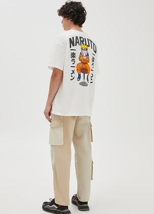 Хлопковая белая футболка naruto от pull & bear