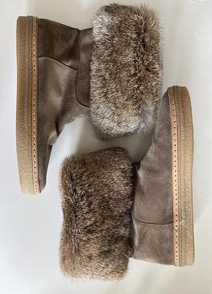 Чобітки напівчоботи жіночі з натуральної шкіри замші та хутра 38 розмір на вузьку ногу