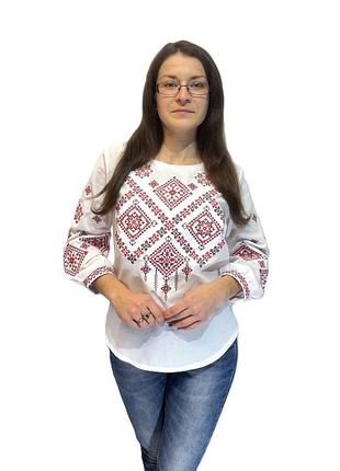 Женская белая натуральная вышиванка женская заграва красная