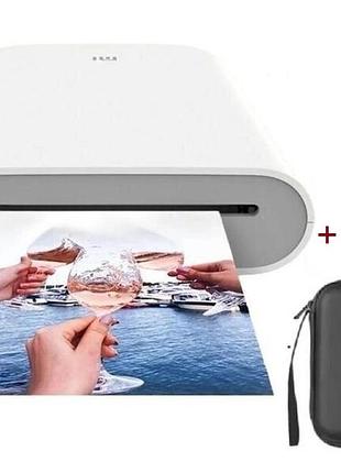 Принтер портативный xiaomi pocket photo printer для фото + 5 листов клейкой фотобумаги+кейс
