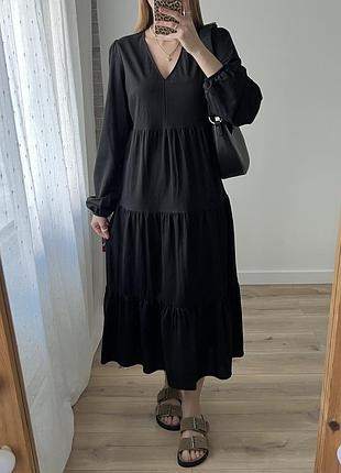 Черное ярусное платье primark