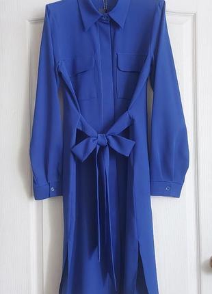 Платье - рубашка, синяя электрик, размер м - l.