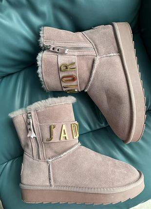 Новые угги с лого и замочком сбоку, кожа + овчина