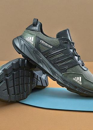 Кроссовки летние adidas climacool olive кожа-сетка