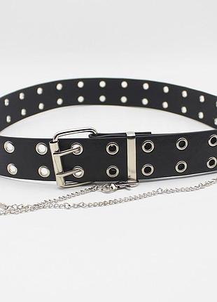 Ремінь з ланцюжком і люверсами чорний