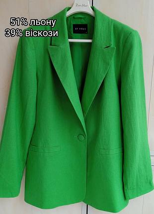 Льняний піджак 10/12 зелений піджак з льону і віскози натуральний піджак льняной пиджак