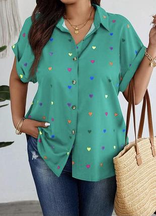 Бирюзовая рубашка с сердечками shein 1xl большого размера 54981 18