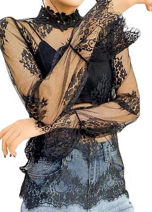 Мереживна блуза сітка чорного кольору