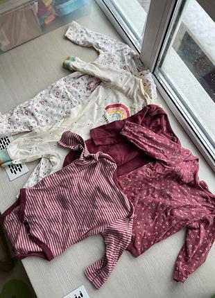 Комплект вещей на девочку 6-9 месяцев. боди, человечки
