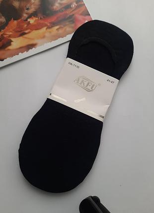 Следы мужские хлопковые однотонные с силиконом черные премиум качество