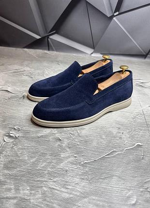Лоферы замшевые мужские синие loro piana! все размеры! премиум качество!