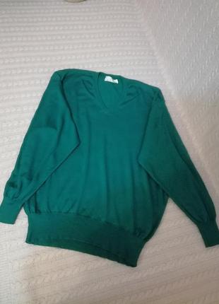 Зеленый шерстяной (merino wool silk) пуловер свитер andrea fenzi, р.54, made in italy2 фото