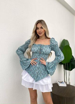 Платье платье костюм двойная юбка блузка штапель софт принт спина резинке