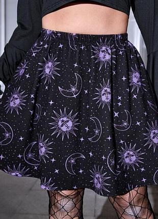 Готическая юбка большого размера, юбка в солнце и месяц, юбка в готический принт