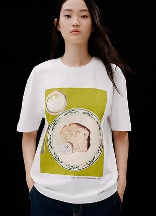 Плотная базовая белая футболка премиум из плотного хлопка с принтом zara