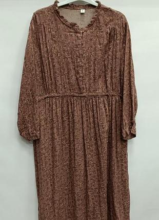 Платье свободное с цветочным принтом бохо длинный рукав